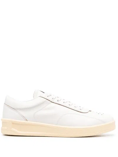 Jil Sander Man Sneakers Cream Size 12 Soft Leather In White