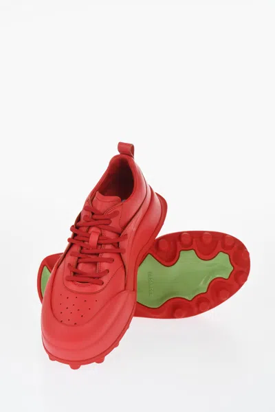 Jil Sander Leather Sporty Lace-up Sneakers In Red
