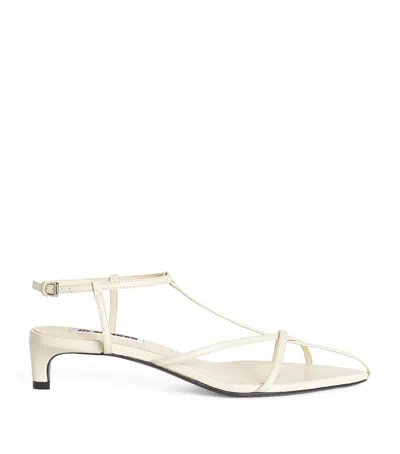 Jil Sander Leather Strappy Heeled Sandals 35 In White