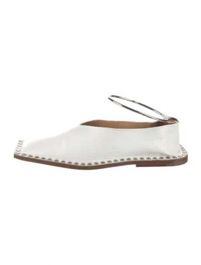 Pre-owned Jil Sander Leather Studded Accents Slingback Flats In White