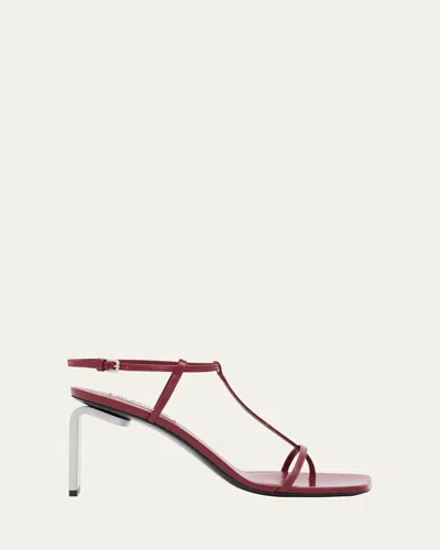 Jil Sander Leather T-strap Heeled Sandals In Chili Red
