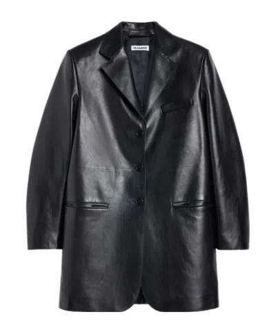 Jil Sander Leather Tailored Jacket In Black