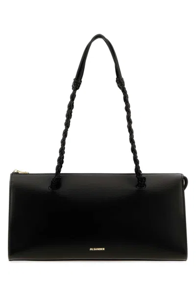 Jil Sander Leather Tangle Tent Shoulder Handbag, 30 X 16 X 11 Cm With 22 Cm Handle In Black