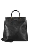 Jil Sander Bamboo-handle Embossed Leather Tote Bags In Black