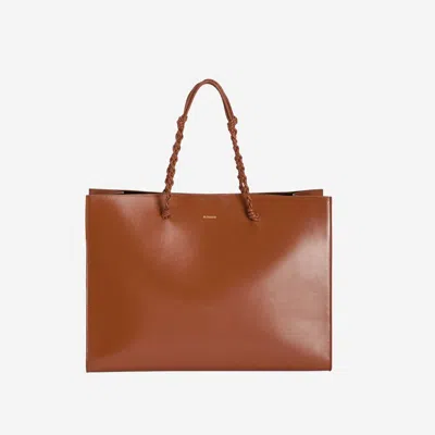 Jil Sander Tangle Knotted Handle Embossed Tote Bag In Brown