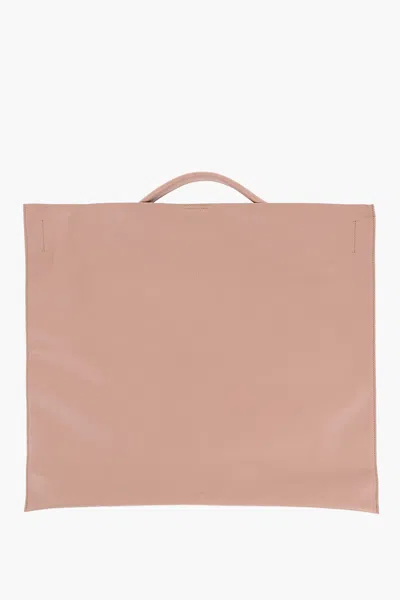 Jil Sander Leather Tote Bag With Snap Closure In Brown
