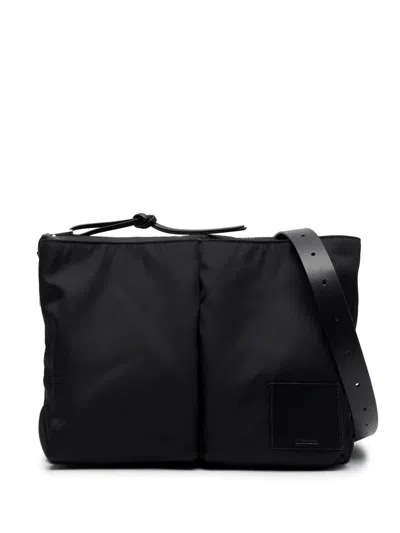 Jil Sander Leather-trim Canvas Shoulder Bag In Black