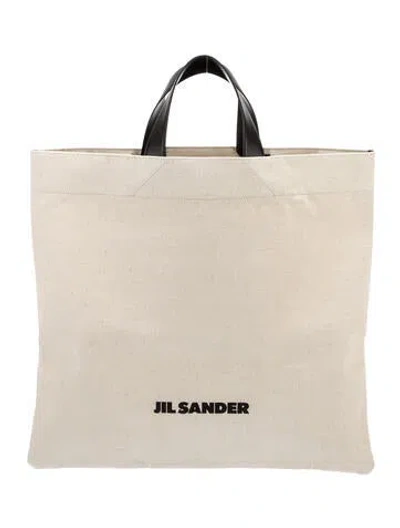 Pre-owned Jil Sander Leather Trim Canvas Tote Bag In Neutral