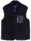 Jil Sander Leather-trim Shearling Gilet In Blue