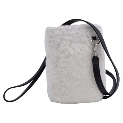 Jil Sander Leather-trimmed Shearling Pouch In White Synthetic