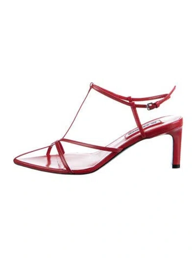 Pre-owned Jil Sander Leather T-strap Sandals In Red