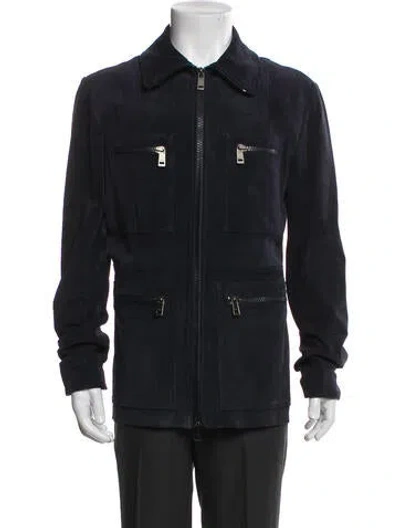 Pre-owned Jil Sander Leather Utility Jacket In Blue