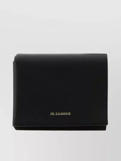 Jil Sander Leather Wallet Fold-over Design Smooth Finish In Black