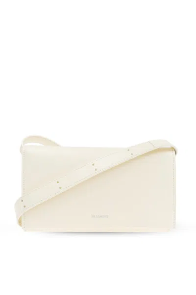 Jil Sander Leather Wallet On A Strap In Ivory