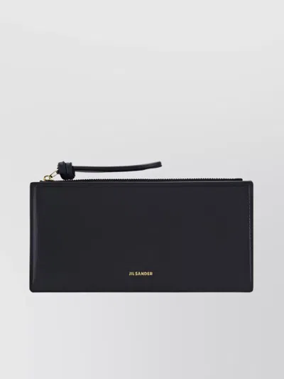 Jil Sander Leather Wallet With Gold Hardware And Wrist Strap