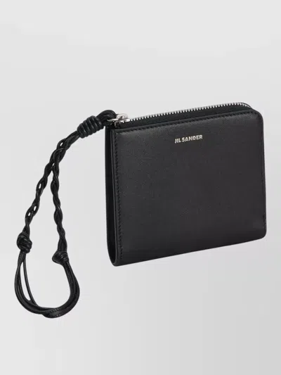 Jil Sander Leather Wallet Wrist Strap Detail In Black