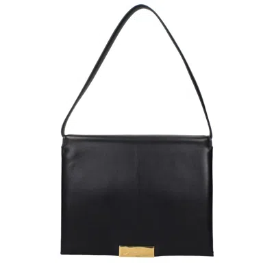 Jil Sander Leather With Gold-tone Accent Shoulder Bag  Black