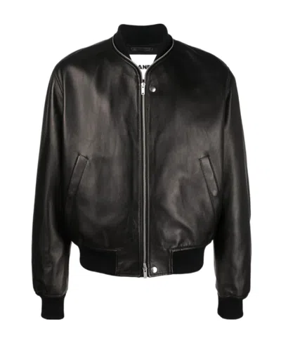 Jil Sander Leather Zip-up Bomber Jacket In Black