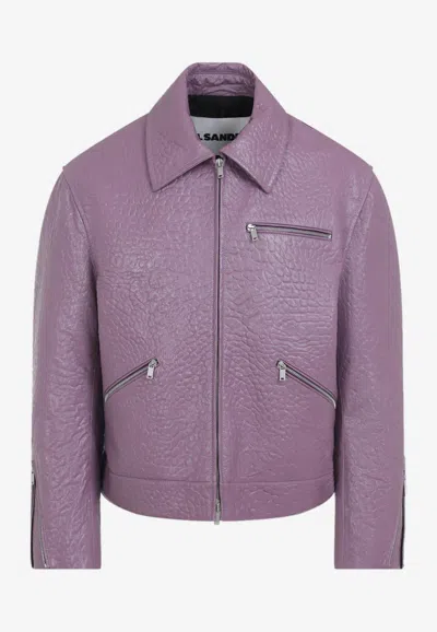 JIL SANDER LEATHER ZIP-UP BOMBER JACKET