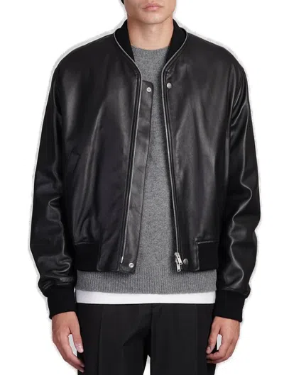 Jil Sander Leather Zipped Bomber Jacket In Black