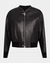 Jil Sander Ribbed Collar Leather Bomber Jacket In Black