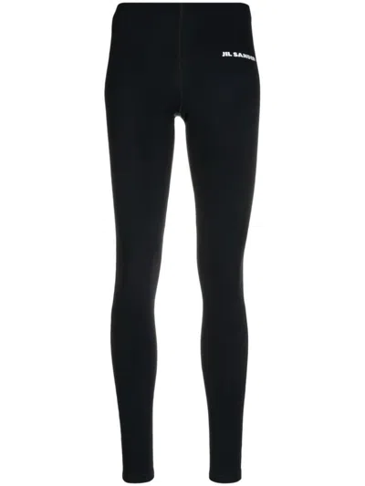 JIL SANDER STRETCH FABRIC LEGGINGS WITH FRONT PRINTED LOGO