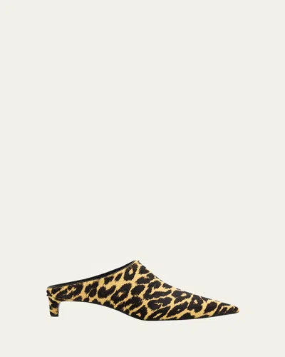 JIL SANDER LEOPARD CALF HAIR KITTEN-HEEL MULES