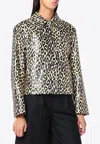 Jil Sander Leopard Print Coated Linen Crop Jacket In Multi