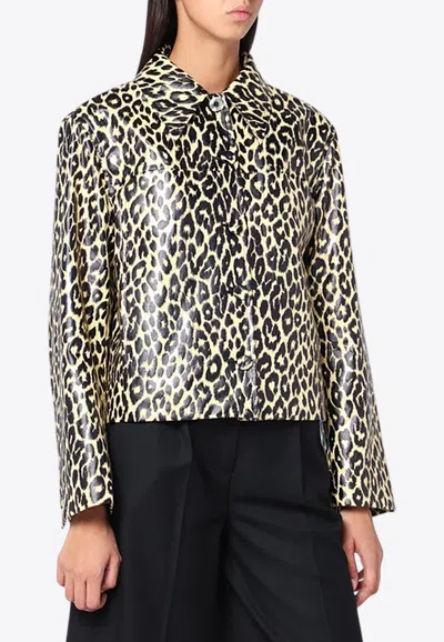 JIL SANDER LEOPARD PRINT COATED-LINEN JACKET