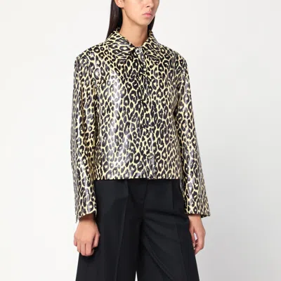 Jil Sander Leopard Print Jacket In Coated Fabric In Brown