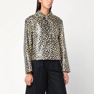 Jil Sander Leopard Print Jacket In Coated Fabric In Neutral
