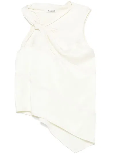 Jil Sander Light Beige Asymmetric Top With A Knot In White