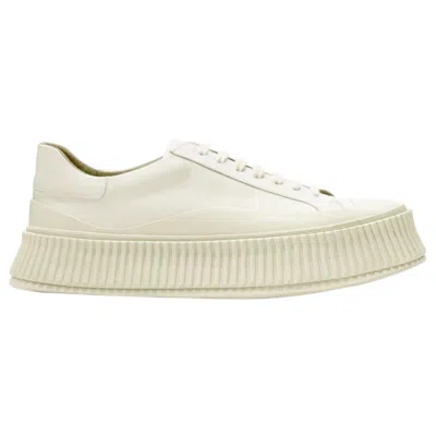 Pre-owned Jil Sander Light Beige Leather Chunky Rubber Platform Sole Sneaker Eu40 In Brown