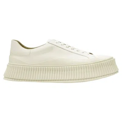 Pre-owned Jil Sander Light Beige Leather Chunky Rubber Platform Sole Sneaker Eu40 In Brown