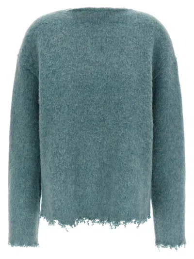 JIL SANDER LIGHT BLUE FRINGED SWEATER