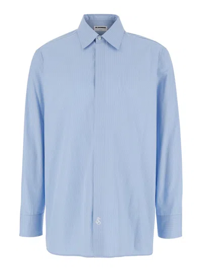 Jil Sander Light-blue Pinstriped Shirt With Pointed Collar In Cotton Man