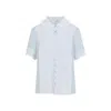 Jil Sander Light Blue Silk Blouse With Textured White Ruffle Panel