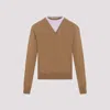Jil Sander Brown And Lillac Double-neck Sweater In Wool Man In Light Brown