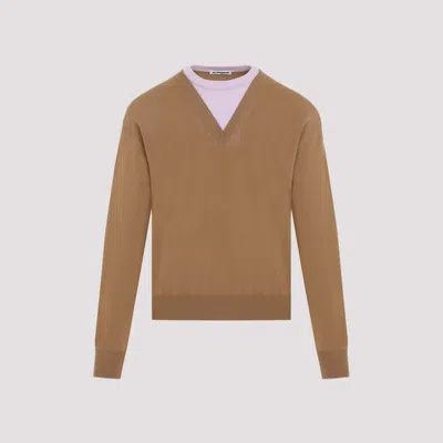 JIL SANDER LIGHT BROWN CREWNECK PULLOVER