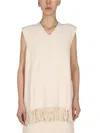 Jil Sander Light Brown Solid V Neck Top In Neutral