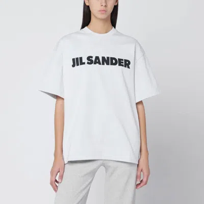 JIL SANDER LIGHT GREY OVERSIZED T-SHIRT WITH LOGO PRINT