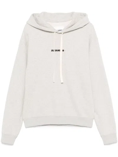 JIL SANDER LIGHT GREY SWEATSHIRT WITH DRAWSTRING HOOD