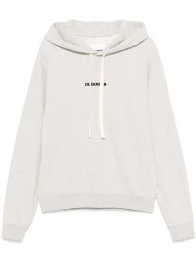 Jil Sander Light Grey Hoodie Sweatshirt With Drawstring In Gray