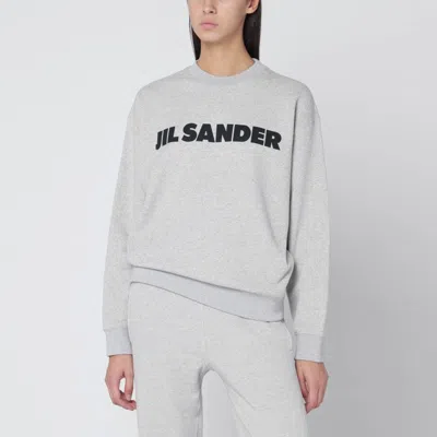 JIL SANDER LIGHT GREY SWEATSHIRT WITH LOGO PRINT