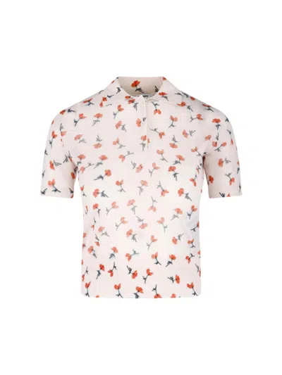 Jil Sander Light Pink Floral Print Short-sleeve Top In White