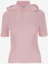 Jil Sander Ruffle Flounce Polo Shirt In Viscose Blend In Pink