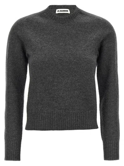 Jil Sander Crew Neck Wool Sweater With Ribbed Cuffs In Gray