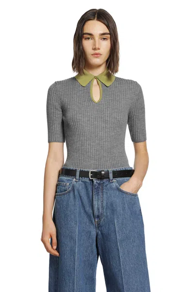 Jil Sander Lightweight Ribbed Wool Polo In Grey