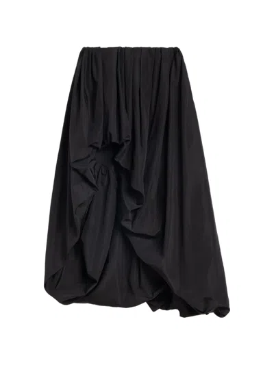 Jil Sander Black Lightweight Taffeta Asymmetric Draped Skirt In Silver
