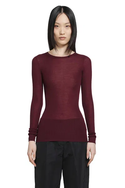 Jil Sander Lightweight Wool Crewneck Sweater In Burgundy